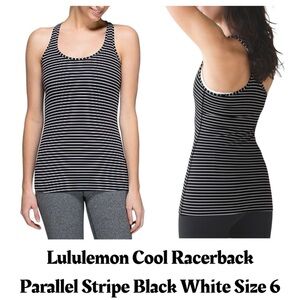 Lululemon Cool‎ Racerback Parallel Stripe Black White Size 6